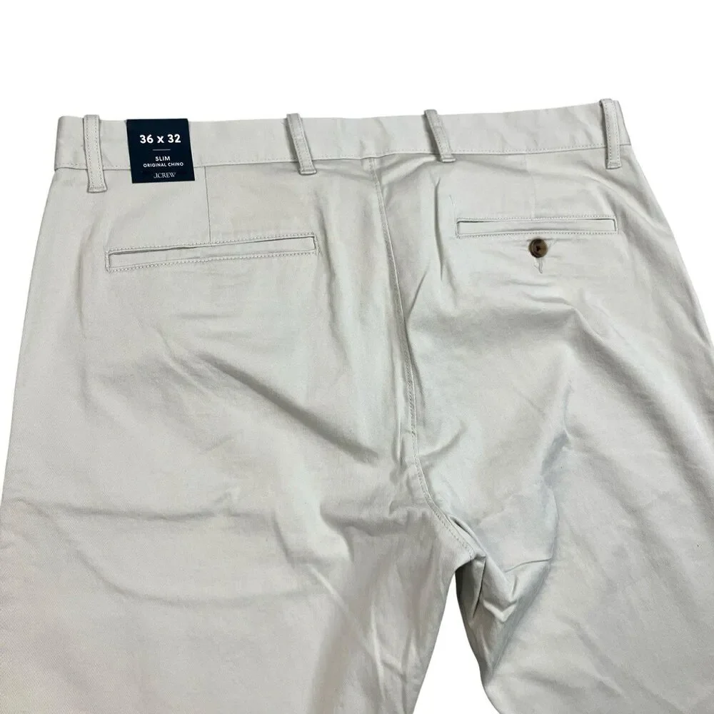 J Crew Chino Pants Mens 36x32 Gray Stone Cotton Stretch Slim Fit Office CO399